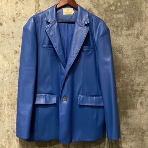 Fashion Brand Company blue faux leather jacket